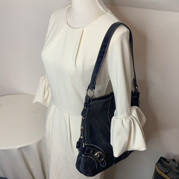 Luce gorgeous navy blue leather shoulder bag wit check lining MCB5405M - Picture 2 of 14